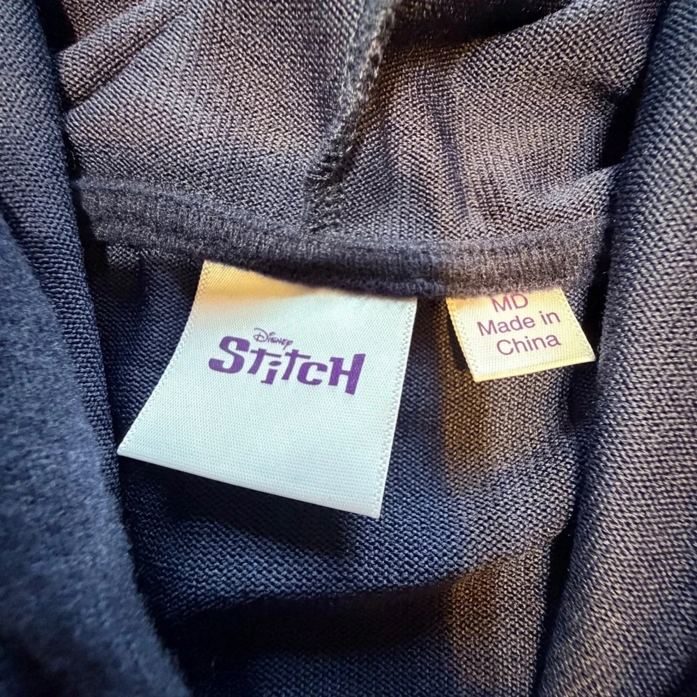 Disney Stitch Navy Blue Lightweight Hoodie Hibiscus Sleeve Womens M NEW - Picture 7 of 10